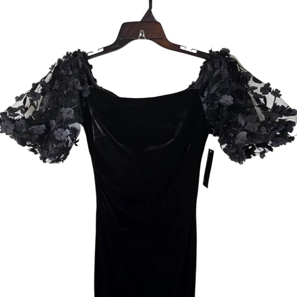 Xscape Womens Black‎ Velvet Floral Puff Sleeve Evening Gown SIZE 6